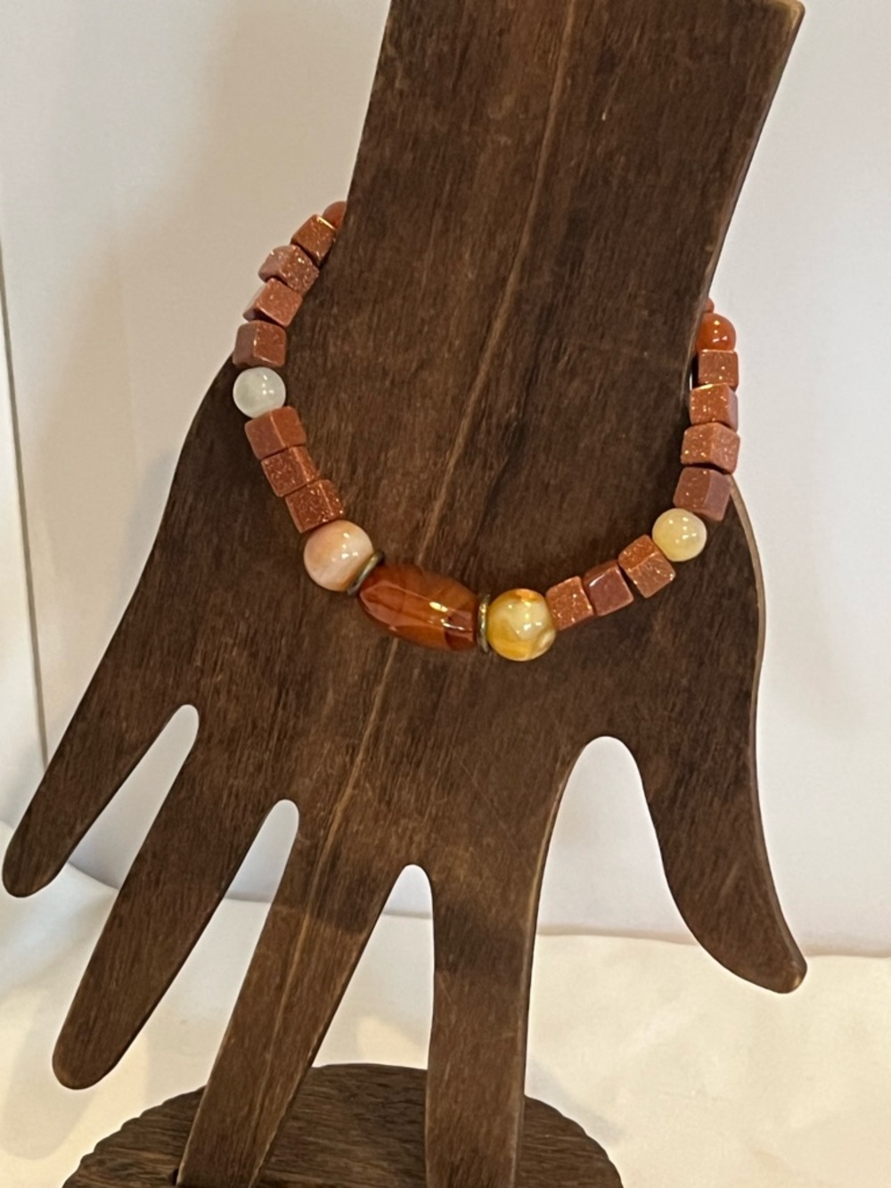 Goldstone and Agate Beaded Bracelet